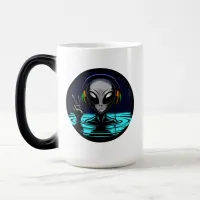 Alien in Water with Headphones giving Peace Sign  Magic Mug