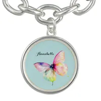 Delicate Pink Butterfly in Pastel Rainbow Colors Bracelet