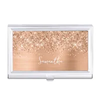 Glittery Peach Glam Name Business Card Case