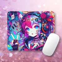 Glitchcore Colorful Anime Girl Artwork  Mouse Pad