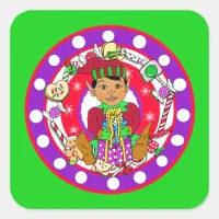 Whimsical Hand Drawn Christmas Elf Square Sticker