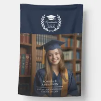 Navy Blue Laurel Wreath Custom Two-Photo Graduate House Flag