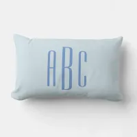 Modern Three Letter Monogram Light Blue Lumbar Pillow