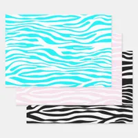 Zebra Stripes in Pink, Black, and Blue Wrapping Paper Sheets