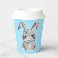 Cute Gray Easter Bunny Boys Blue Name Paper Cups