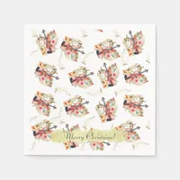 Floral Violins Gold Music Notes Christmas Holiday  Napkins