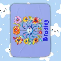 Monogram Boy Name - Cute spider in blue | Baby Blanket