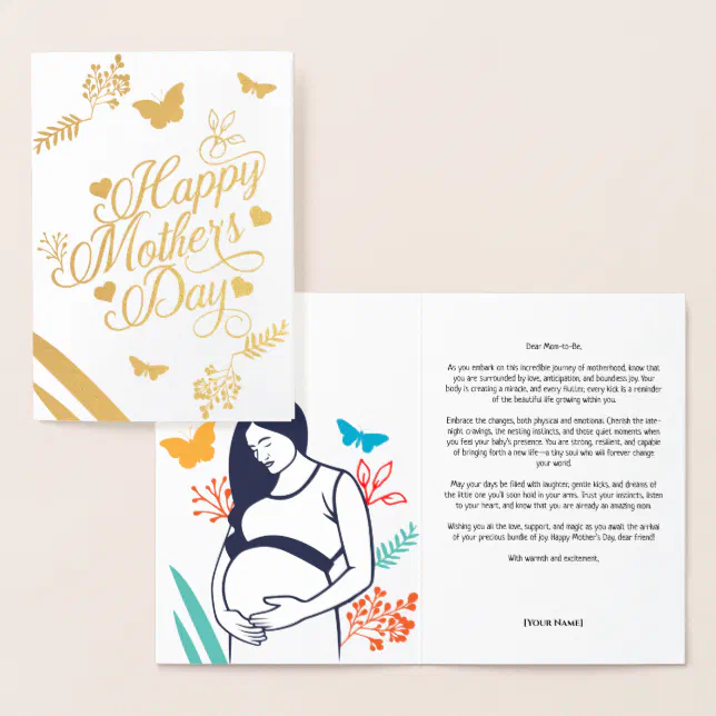 Gold Expectant Mother Mother's Day Folded Greeting Foil Card