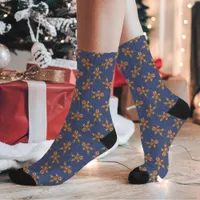 Navy Blue Gingerbread Man Polka Dot Christmas Socks