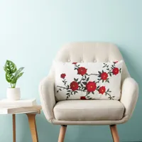 Elegant Red Rose Branch Design Lumbar Pillow