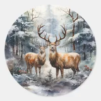 Reindeer in Winter Wonderland Classic Round Sticker