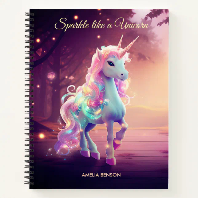 Cute Unicorn in a Pink Magical Forest Notebook