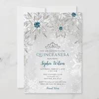 Silver Aqua Snowflakes Tiara Quincea&#241;era  Invitation