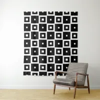 Contemporary Trendy Black & White Squares Pattern Tapestry
