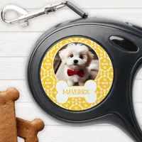 Yellow And White Dog Bone Paw Pattern Pet Photo Retractable Pet Leash