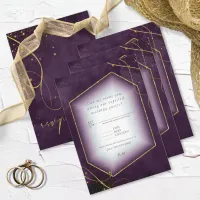 Fine Lines Gold Abstract Wedding Plum ID867 RSVP Card