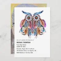 Watercolor Boho Tribal Owl Graduation Party Photo Invitation