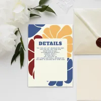 Retro Groovy Boho Chic Floral Wedding Details Card