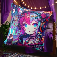 Glitchcore Colorful Anime Girl Artwork  Throw Pillow