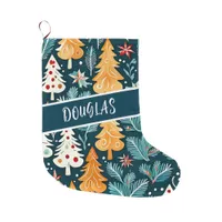 Watercolor Christmas Trees Personalized  Large Christmas Stocking