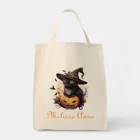 Personalized Cat Lovers Black Cat Happy Halloween  Tote Bag