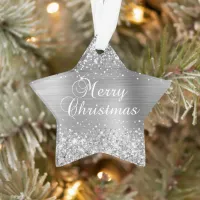 Glittery Silver Merry Christmas Ornament