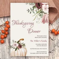 Elegant Watercolor Pumpkin Thanksgiving Dinner Invitation