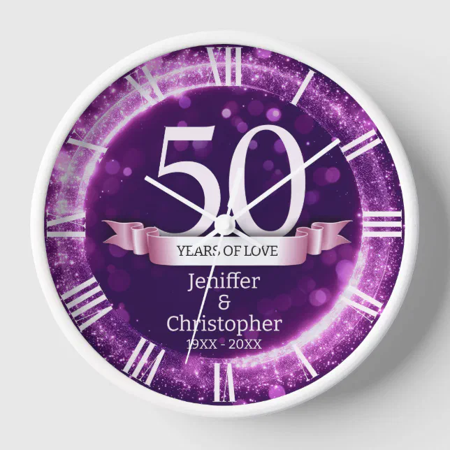 Purple Glitter Edit Year Wedding Anniversary Clock