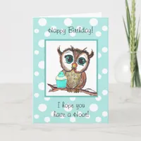 Happy Birthday Card, Watercolor Owl and Cupcake Card