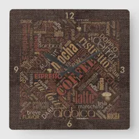 Coffee on Burlap Word Cloud Brown ID283 Square Wall Clock