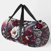 Maroon and white Floral arrangement | Duffle Bag