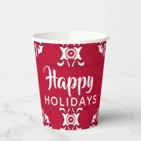 Elegant Festive Red and White Happy Holidays  Paper Cups