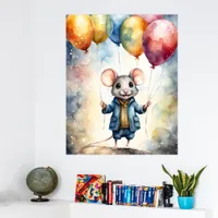 Cute mouse with colorful balloons,  poster