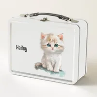 Sweet Watercolor Kitten with Blue Eyes  Metal Lunch Box