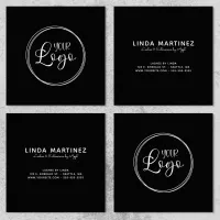 White Rings for Your Business Logo Black Square Business Card