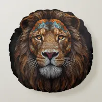 Majestic Mosaic Lion Head Round Pillow