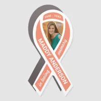 In Loving Memory Memorial Photo Coral Ribbon Car Magnet