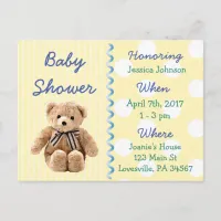 Baby Boy Teddy Bear Baby Shower Invitation