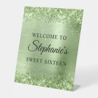 Glittery Mint Green Foil 16th Birthday Pedestal Sign