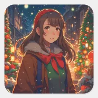 Ani-mazing Christmas | Winter Night Square Sticker