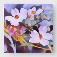 Purple Pink Blue Beautiful Floral Square Wall Clock