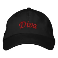 Red Elegant Diva on Black Embroidered Baseball Cap