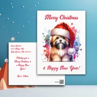 Lhasa Apso Dog in Santa Hat Christmas   Postcard