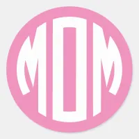 Pink and White Circle Monogram MOM Classic Round Sticker