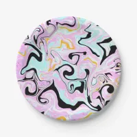 Fluid Art  Cotton Candy Pink, Teal, Black and Gold Paper Plates