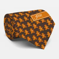 Gingerbread Man Scandinavian Christmas Initials Neck Tie