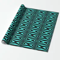 Teal & Black Trendy Op Art Geometric Pattern Wrapping Paper