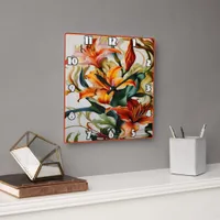 Vibrant Lilies in Colorful Abstract Design Square Wall Clock