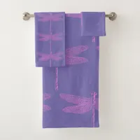 Pink and Purple Fantasy Dragonfly Bath Towel Set