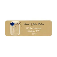 burlap navy blue rose mason jar address label